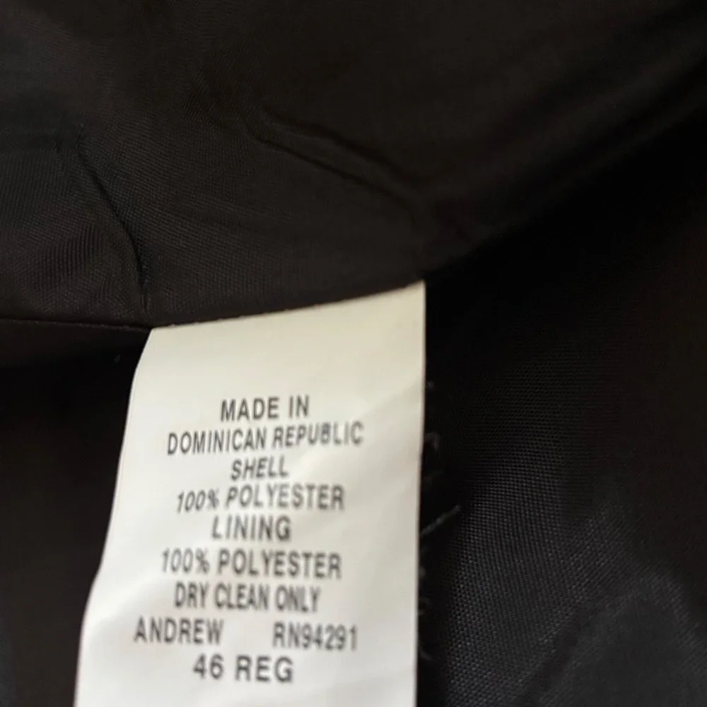 Falcone Men's 46 REG Black Polyester‎ Blazer Jacket Formal Suit Coat